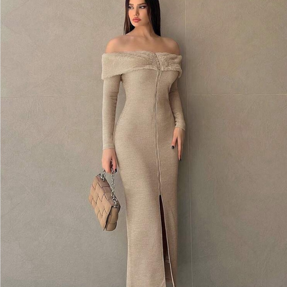 Used lightly Faux Fur Midi Dress - Picture 2 of 5